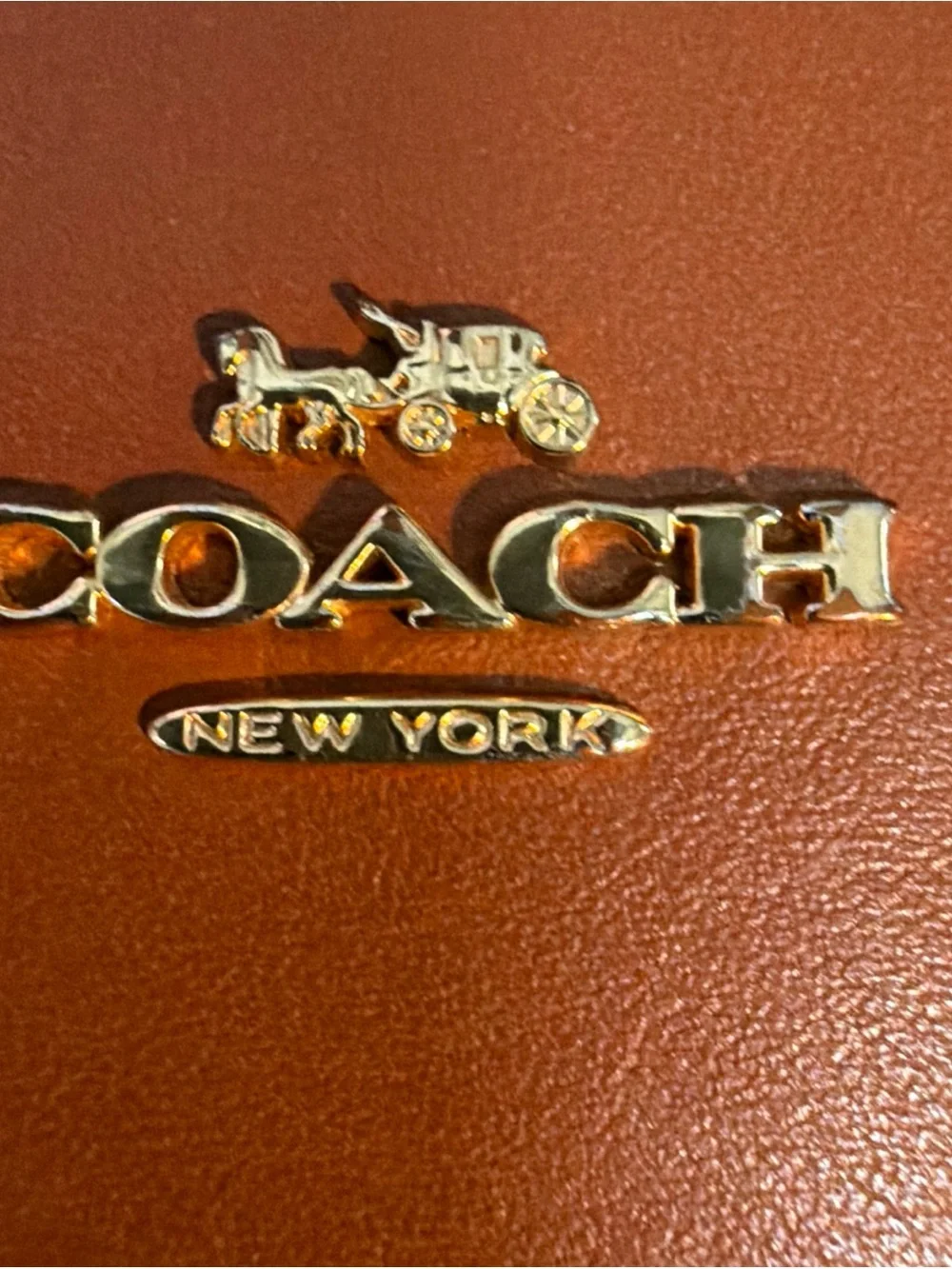 Coach Leather Zip Wallet in Cognac Brown with Gold Logo #58586